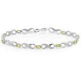 2.38 Carat (ctw) 18K White Gold Real Oval Cut Peridot & Round Cut White Diamond Ladies Infinity Link Tennis Bracelet