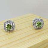 0.75 Carat (ctw) Sterling Silver Round Cut Peridot & White Diamond Ladies Halo Stud Earrings 3/4 CT