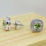 0.75 Carat (ctw) Sterling Silver Round Cut Peridot & White Diamond Ladies Halo Stud Earrings 3/4 CT