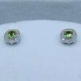 0.75 Carat (ctw) Sterling Silver Round Cut Peridot & White Diamond Ladies Halo Stud Earrings 3/4 CT