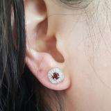 0.75 Carat (ctw) Sterling Silver Round Cut Garnet & White Diamond Ladies Halo Stud Earrings 3/4 CT