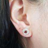 0.75 Carat (ctw) Sterling Silver Round Cut Garnet & White Diamond Ladies Halo Stud Earrings 3/4 CT