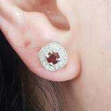 0.75 Carat (ctw) Sterling Silver Round Cut Garnet & White Diamond Ladies Halo Stud Earrings 3/4 CT