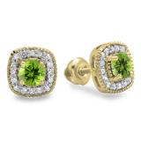 0.75 Carat (ctw) 10K Yellow Gold Round Cut Peridot & White Diamond Ladies Halo Stud Earrings 3/4 CT
