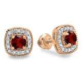 0.75 Carat (ctw) 10K Rose Gold Round Cut Garnet & White Diamond Ladies Halo Stud Earrings 3/4 CT