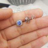 0.75 Carat (ctw) 18K White Gold Round Cut Tanzanite & White Diamond Ladies Halo Stud Earrings 3/4 CT