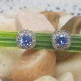 0.75 Carat (ctw) 18K White Gold Round Cut Tanzanite & White Diamond Ladies Halo Stud Earrings 3/4 CT