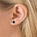 2.80 Carat (ctw) 14K Rose Gold Cushion Cut Black Diamond & Round Cut White Diamond Ladies Square Frame Halo Stud Earrings