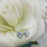 2.80 Carat (ctw) 14K White Gold Cushion Cut Aquamarine & Round Cut White Diamond Ladies Square Frame Halo Stud Earrings