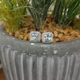 2.80 Carat (ctw) 18K White Gold Cushion Cut Aquamarine & Round Cut White Diamond Ladies Square Frame Halo Stud Earrings