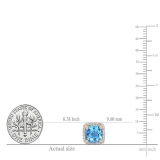 2.80 Carat (ctw) 14K Rose Gold Cushion Cut Blue Topaz & Round Cut White Diamond Ladies Square Frame Halo Stud Earrings