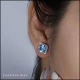 2.80 Carat (ctw) 14K White Gold Cushion Cut Blue Topaz & Round Cut White Diamond Ladies Square Frame Halo Stud Earrings