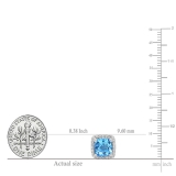 2.80 Carat (ctw) 14K White Gold Cushion Cut Blue Topaz & Round Cut White Diamond Ladies Square Frame Halo Stud Earrings