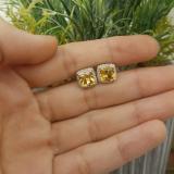 2.80 Carat (ctw) 14K White Gold Cushion Cut Citrine & Round Cut White Diamond Ladies Square Frame Halo Stud Earrings