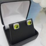 2.80 Carat (ctw) 14K White Gold Cushion Cut Peridot & Round Cut White Diamond Ladies Square Frame Halo Stud Earrings
