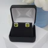 2.80 Carat (ctw) 18K White Gold Cushion Cut Peridot & Round Cut White Diamond Ladies Square Frame Halo Stud Earrings