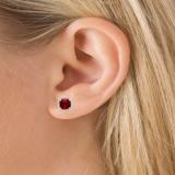 2.80 Carat (ctw) 14K Rose Gold Cushion Cut Ruby & Round Cut White Diamond Ladies Square Frame Halo Stud Earrings