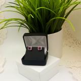 2.80 Carat (ctw) 14K White Gold Cushion Cut Ruby & Round Cut White Diamond Ladies Square Frame Halo Stud Earrings