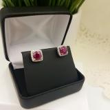 2.80 Carat (ctw) 14K White Gold Cushion Cut Ruby & Round Cut White Diamond Ladies Square Frame Halo Stud Earrings