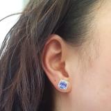 2.80 Carat (ctw) 10K White Gold Cushion Cut Tanzanite & Round Cut White Diamond Ladies Square Frame Halo Stud Earrings