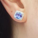 2.80 Carat (ctw) 14K White Gold Cushion Cut Tanzanite & Round Cut White Diamond Ladies Square Frame Halo Stud Earrings