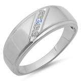 0.13 Carat (ctw) 14K White Gold Round Tanzanite & White Diamond Men's 5 Stone Wedding Anniversary Band