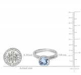 1.35 Carat (ctw) 14K White Gold Round Cut Aquamarine & White Diamond Ladies Bridal Halo Engagement Ring With Matching Band Set 1 3/4 CT