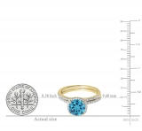 1.75 Carat (ctw) 14K Yellow Gold Round Cut Blue Topaz & White Diamond Ladies Bridal Halo Engagement Ring With Matching Band Set 1 3/4 CT