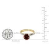 1.75 Carat (ctw) 10K Yellow Gold Round Cut Garnet & White Diamond Ladies Bridal Halo Engagement Ring With Matching Band Set 1 3/4 CT