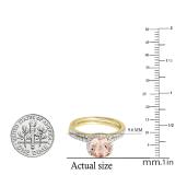 10K Yellow Gold Round 7 MM Morganite & Cubic Zirconia Ladies Halo Engagement Ring Set