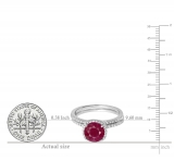 1.75 Carat (ctw) 10K White Gold Round Cut Ruby & White Diamond Ladies Bridal Halo Engagement Ring With Matching Band Set 1 3/4 CT