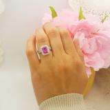 2.33 Carat (ctw) 10K White Gold Emerald Cut Pink & Round White Cubic Zirconia CZ Ladies Halo Style Bridal Engagement Ring Set