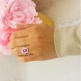 2.33 Carat (ctw) 10K White Gold Emerald Cut Pink & Round White Cubic Zirconia CZ Ladies Halo Style Bridal Engagement Ring Set
