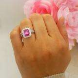 2.33 Carat (ctw) 10K White Gold Emerald Cut Pink & Round White Cubic Zirconia CZ Ladies Halo Style Bridal Engagement Ring Set