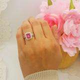 2.33 Carat (ctw) 10K Yellow Gold Emerald Cut Pink & Round White Cubic Zirconia CZ Ladies Halo Style Bridal Engagement Ring Set