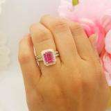 2.33 Carat (ctw) 10K Yellow Gold Emerald Cut Pink & Round White Cubic Zirconia CZ Ladies Halo Style Bridal Engagement Ring Set