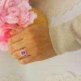 2.33 Carat (ctw) 10K Yellow Gold Emerald Cut Pink & Round White Cubic Zirconia CZ Ladies Halo Style Bridal Engagement Ring Set