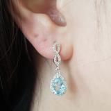 1.30 Carat (ctw) 10K White Gold Pear Cut Aquamarine & Round Cut White Diamond Ladies Halo Style Dangling Drop Earrings
