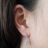 1.30 Carat (ctw) 14K White Gold Pear Cut Aquamarine & Round Cut White Diamond Ladies Halo Style Dangling Drop Earrings
