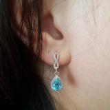 1.30 Carat (ctw) 14K White Gold Pear Cut Blue Topaz & Round Cut White Diamond Ladies Halo Style Dangling Drop Earrings