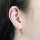 1.30 Carat (ctw) 14K White Gold Pear Cut Citrine & Round Cut White Diamond Ladies Halo Style Dangling Drop Earrings