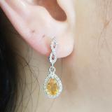 1.30 Carat (ctw) 14K White Gold Pear Cut Citrine & Round Cut White Diamond Ladies Halo Style Dangling Drop Earrings