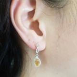 1.30 Carat (ctw) 14K White Gold Pear Cut Citrine & Round Cut White Diamond Ladies Halo Style Dangling Drop Earrings