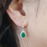 1.30 Carat (ctw) 18K White Gold Pear Cut Emerald & Round Cut White Diamond Ladies Halo Style Dangling Drop Earrings