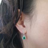 1.30 Carat (ctw) 18K White Gold Pear Cut Emerald & Round Cut White Diamond Ladies Halo Style Dangling Drop Earrings