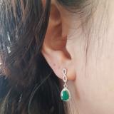 1.30 Carat (ctw) 18K White Gold Pear Cut Emerald & Round Cut White Diamond Ladies Halo Style Dangling Drop Earrings