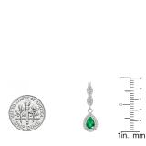 1.30 Carat (ctw) 18K White Gold Pear Cut Emerald & Round Cut White Diamond Ladies Halo Style Dangling Drop Earrings