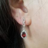 1.30 Carat (ctw) 14K White Gold Pear Cut Garnet & Round Cut White Diamond Ladies Halo Style Dangling Drop Earrings
