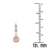 1.30 Carat (ctw) 10K Rose Gold Pear Cut Morganite & Round Cut White Diamond Ladies Halo Style Dangling Drop Earrings