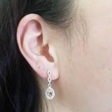 1.30 Carat (ctw) 10K White Gold Pear Cut Morganite & Round Cut White Diamond Ladies Halo Style Dangling Drop Earrings